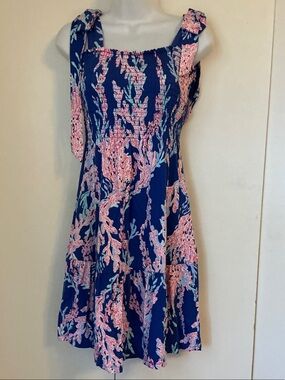 Lilly Pulitzer Navy Coral & Pink Tie-Shoulder Mini Dress